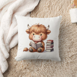 Highland Cow Reading Books Cushion
