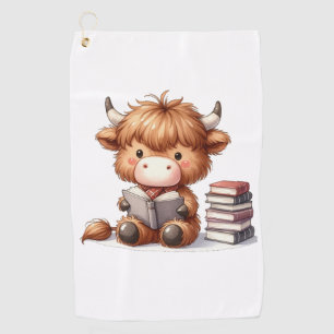 Highland Cow Reading Books Golf Towel