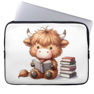 Highland Cow Reading Books Laptop Sleeve