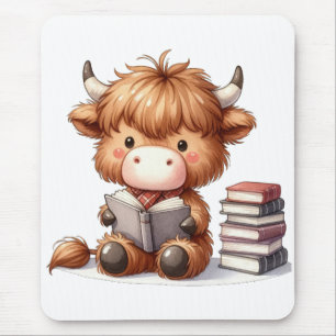 Highland Cow Reading Books Mouse Pad