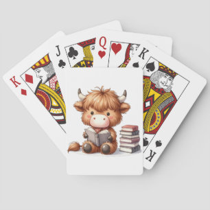 Highland Cow Reading Books Playing Cards