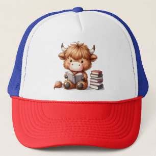 Highland Cow Reading Books Trucker Hat