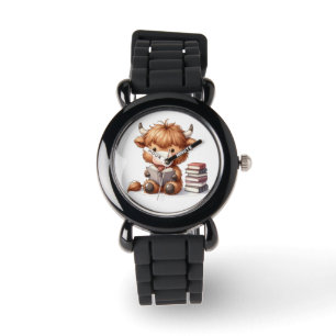 Highland Cow Reading Books Watch