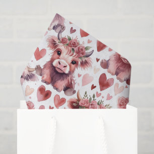 Highland Cow Red Pink Heart Flower Gift Tissue Paper