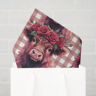 Highland Cow Red Rose Floral Crown Valentine Gift Tissue Paper