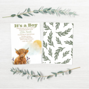 Highland cow rustic baby shower invitation 