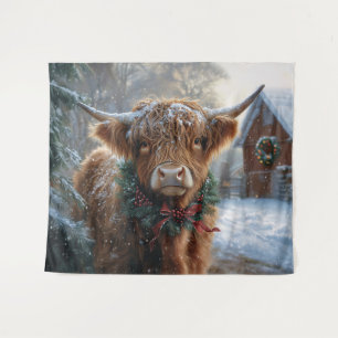 Highland Cow Rustic Barnyard Christmas Tapestry