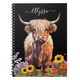 Highland Cow Rustic Floral Garden Decoupage Notebook