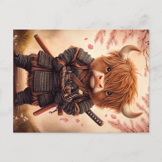 Highland Cow Samurai Postcard (Front)