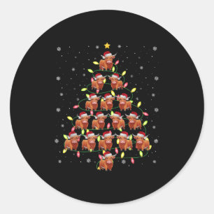 Highland Cow Santa Christmas Tree Lights Ugly Swea Classic Round Sticker