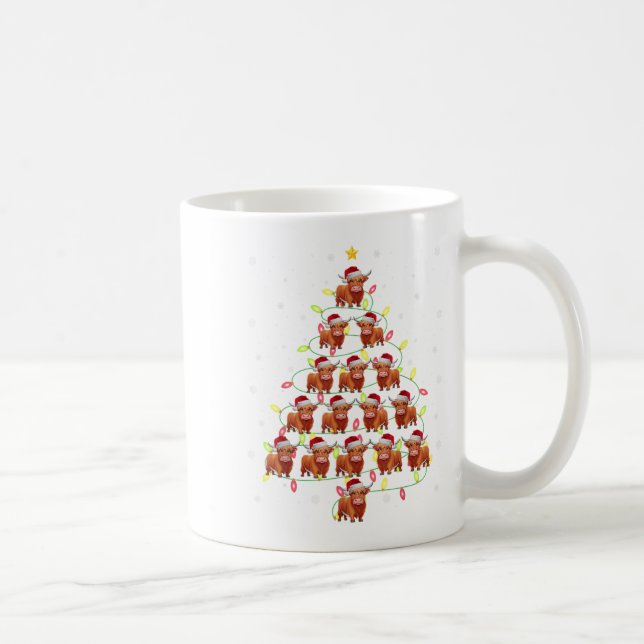 Highland Cow Santa Christmas Tree Lights Ugly Swea Coffee Mug (Right)