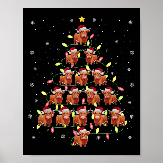 Highland Cow Santa Christmas Tree Lights Ugly Swea Poster (Front)