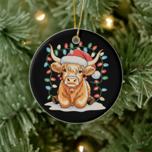 Highland Cow Santa Christmas Xmas Holiday Ceramic Ornament