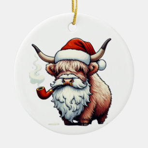 Highland Cow Santa - Funny Rustic Decor Ceramic Ornament