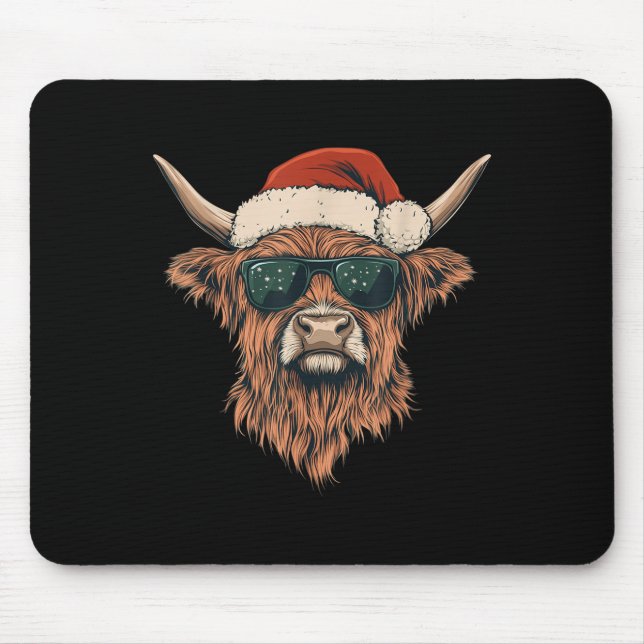 Highland Cow Santa Hat Funny Cute Animal Farmer Ch Mouse Pad (Front)