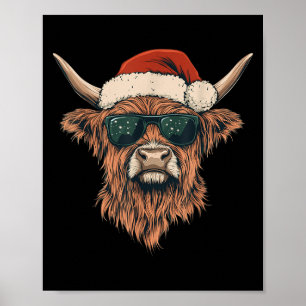 Highland Cow Santa Hat Funny Cute Animal Farmer Ch Poster