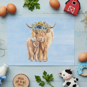Highland Cow Scotland Blue Mama Baby Calf Tissue Paper