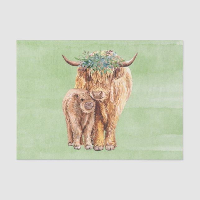 Highland Cow Scotland Mama Baby Calf Tissue Paper (Front)