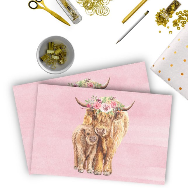 Highland Cow Scotland Pink Mama Baby Calf Tissue Paper (Creator Uploaded)