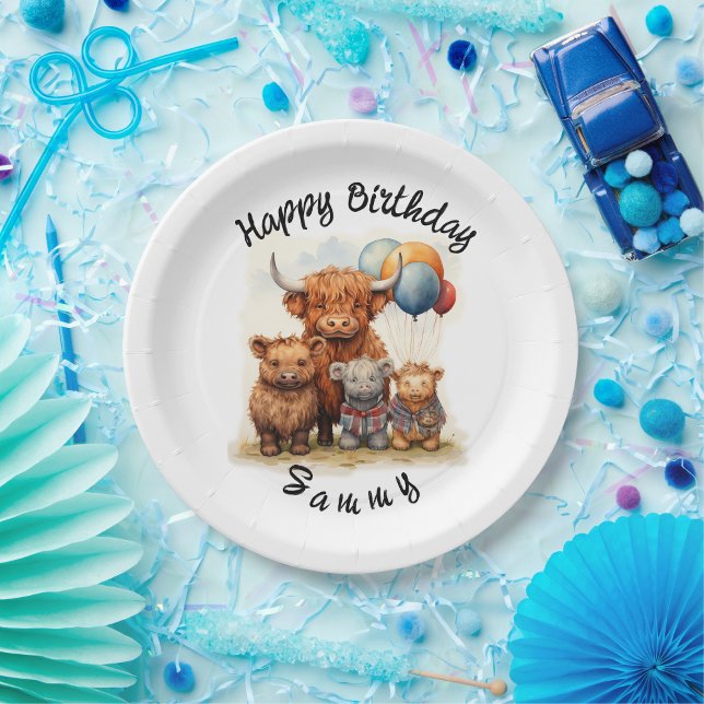 Highland Cow Scottish Birthday Plates, Customise Paper Plate (Creator Uploaded)
