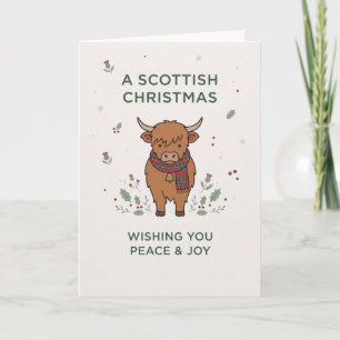 Highland Cow Scottish Christmas Peace and Joy Card