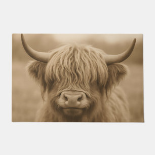 Highland Cow Sepia Portrait Doormat