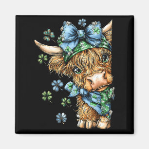 Highland cow shamrock coquette bow st patrick's magnet