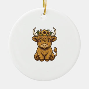 Highland Cow Shirt Cute Sunflower Calf Art Ceramic Ornament