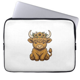 Highland Cow Shirt Cute Sunflower Calf Art Laptop Sleeve