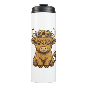 Highland Cow Shirt Cute Sunflower Calf Art Thermal Tumbler