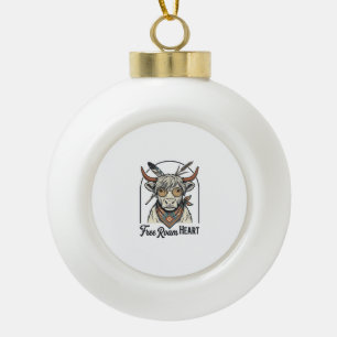 Highland Cow Shirt Free Spirit Vintage Engraving A Ceramic Ball Christmas Ornament