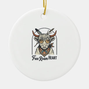 Highland Cow Shirt Free Spirit Vintage Engraving A Ceramic Ornament