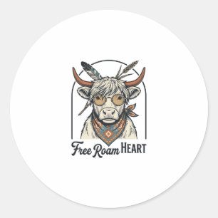 Highland Cow Shirt Free Spirit Vintage Engraving A Classic Round Sticker
