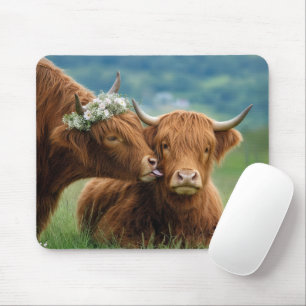 Highland Cow Showing Affection Mouse Pad