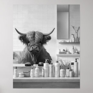 Highland Cow & Skin Care Beauty Products Bathroom Poster