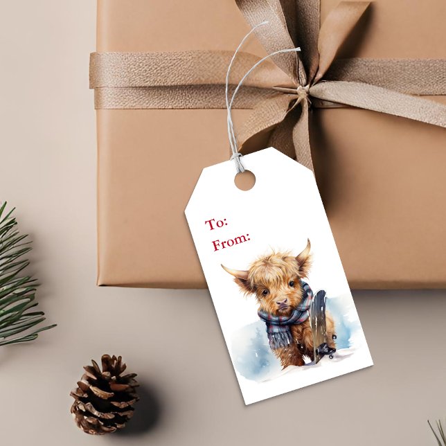 Highland Cow Snowboard Christmas Gift Tag (Creator Uploaded)