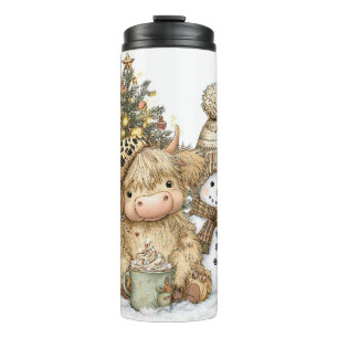 Highland Cow & Snowman with 2025 Tree Scene Thermal Tumbler