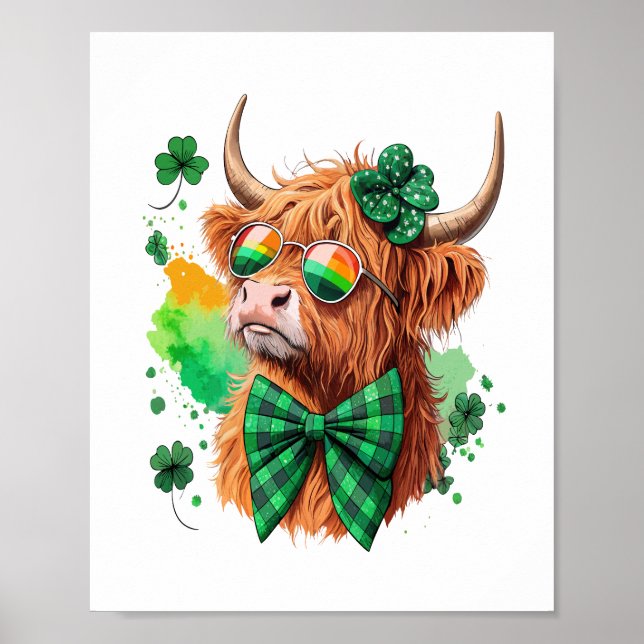 Highland Cow St Patrick’s , Lucky Cow Poster (Front)