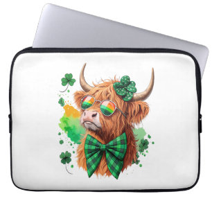 Highland Cow St Patrick’s Png, Lucky Cow Laptop Sleeve