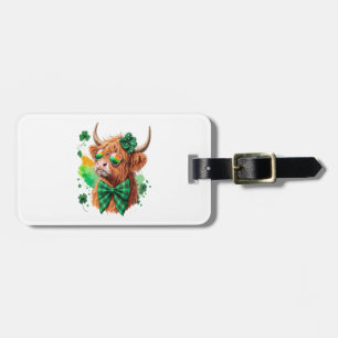 Highland Cow St Patrick�s Png, Lucky Cow Luggage Tag