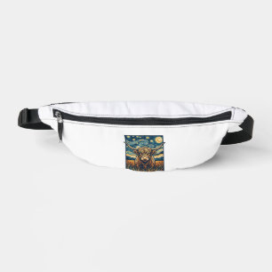 Highland Cow Starry Night Vintage Engraving Art_1 Bum Bags