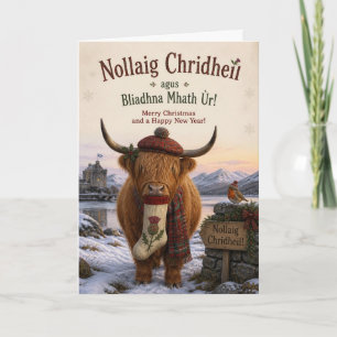 Highland Cow Stocking Gaelic Christmas Card