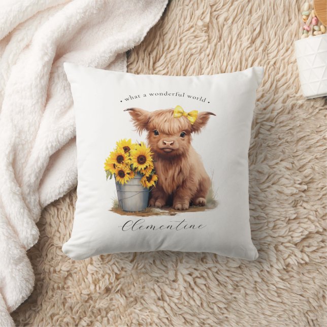 Highland Cow Sunflower Bucket Cushion (Blanket)