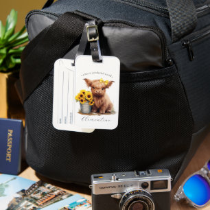 Highland Cow Sunflower Bucket  Luggage Tag