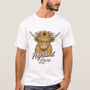Highland Cow Sunflower Love Vintage Engraving Art_ T-Shirt