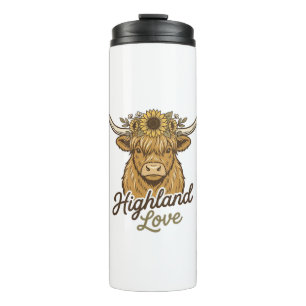 Highland Cow Sunflower Love Vintage Engraving Art_ Thermal Tumbler