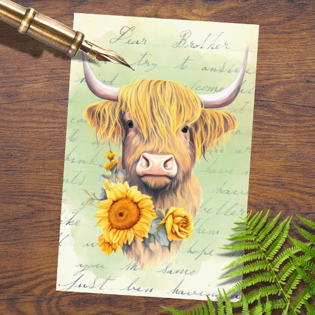 Highland Cow Sunflowers 1 Decoupage Paper (Creator Uploaded)