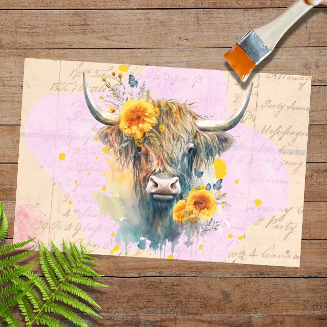Highland Cow Sunflowers 3 Decoupage Paper (Creator Uploaded)