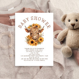 Highland Cow Sunflowers Baby Shower Invitation