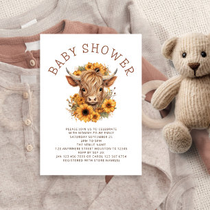 Highland Cow Sunflowers Baby Shower Invitation
